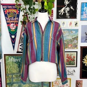 Vintage Denim Striped Cropped Button Down Shirt